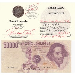 50000 LIRE BERNINI I TIPO 28.10.1985  FALSO  D'EPOCA CERTIFICATO